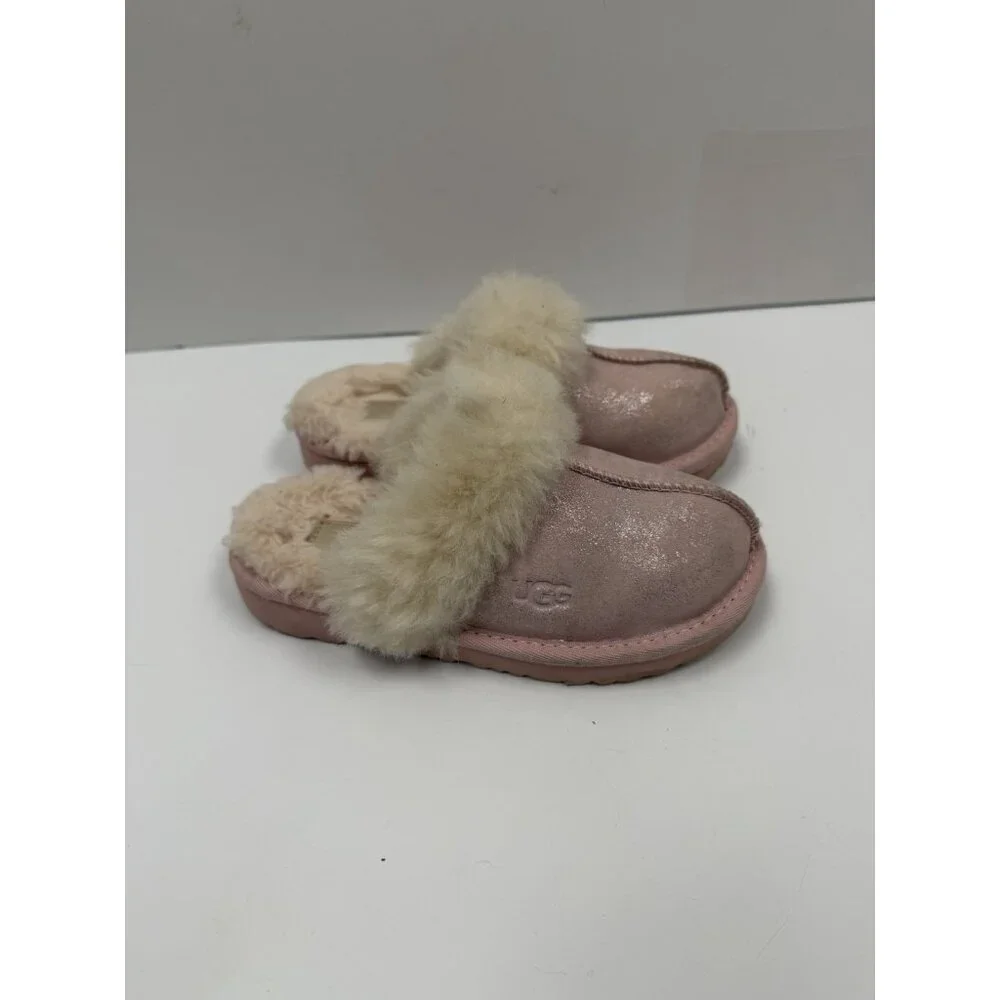 UGG Metallic Glitter Genuine Shearling Slipper Kids Girls Rose Gold Sz 12